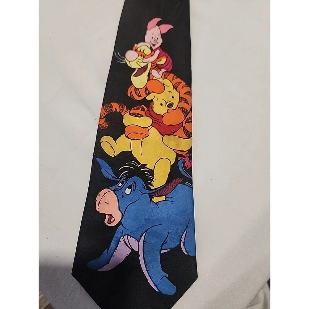 Disney Winnie The Pooh Mens Tie Black Tigger Piglet Polyester